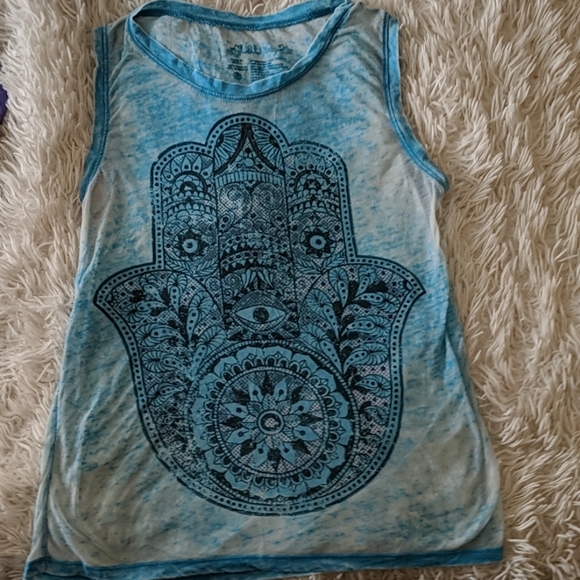 L.O.L. Vintage Tops - Blue tank with hamsa